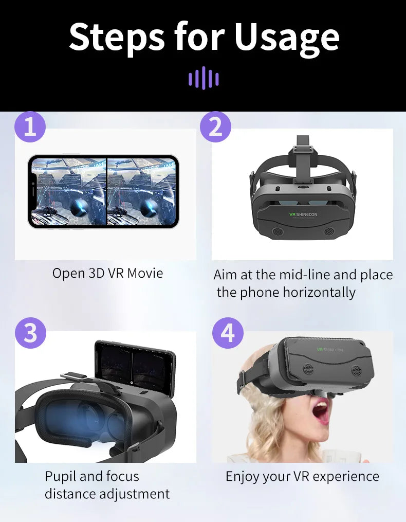 3D Virtual Reality VR Glasses Headset Devices Helmet Lenses Goggles Smart For Smartphones Phone Cell Mobile Game Viar Viewer Set