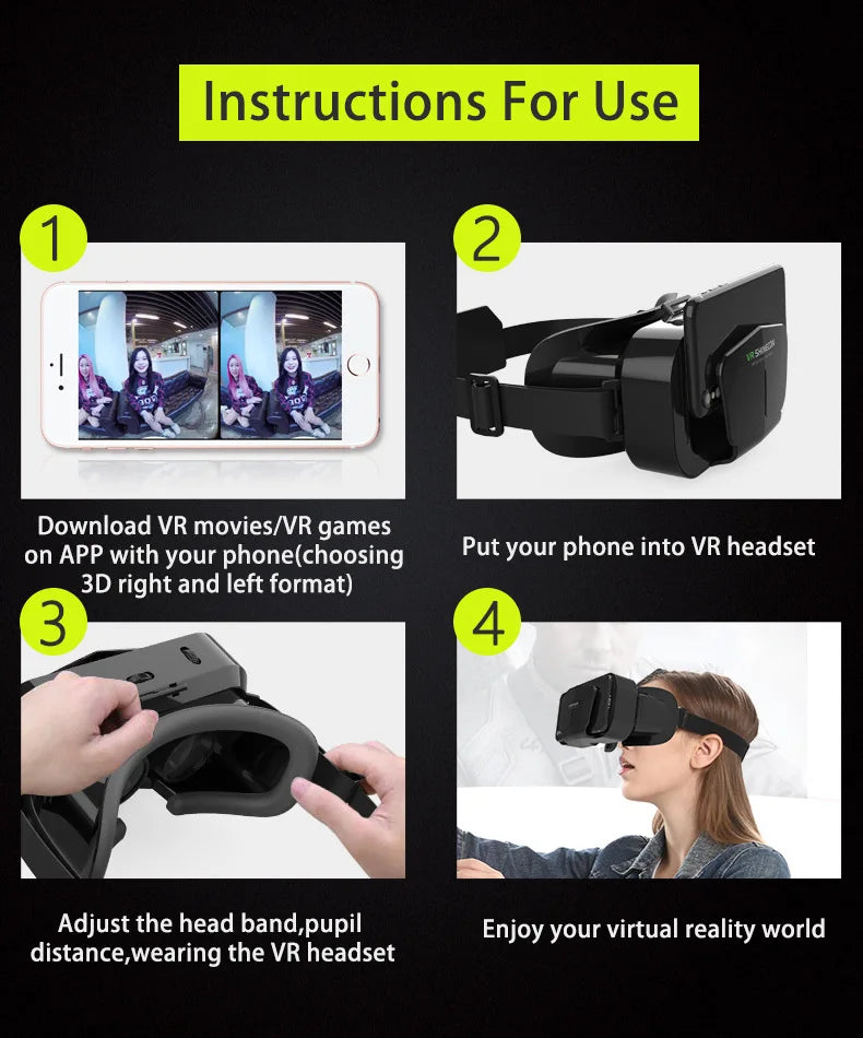 3D Virtual Reality VR Glasses Headset Devices Helmet Lenses Goggles Smart For Smartphones Phone Cell Mobile Game Viar Viewer Set