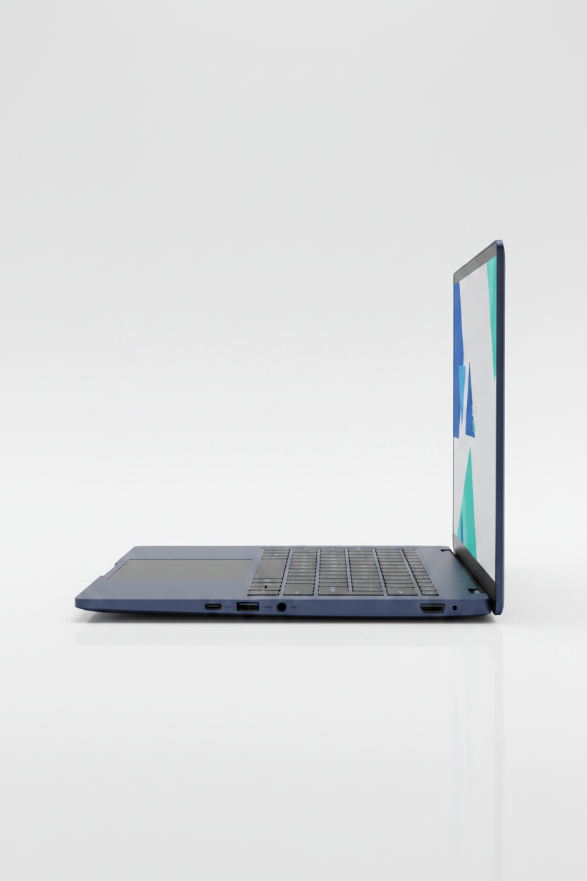 Ultrabook laptop side profile showing slim design and ports