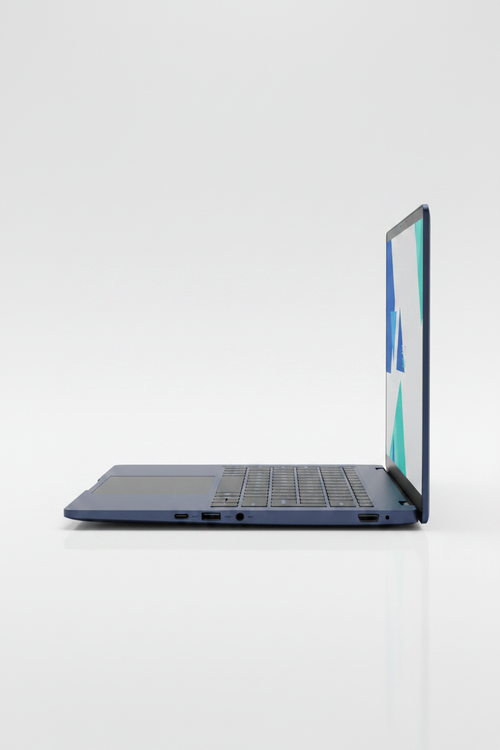 Ultrabook laptop side profile showing slim design and ports